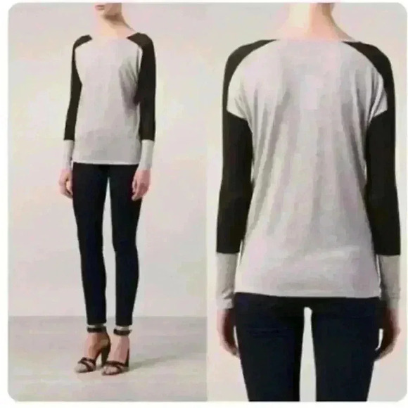 Vince Colorblock Long Sleeve Rayon Top in Gray and Black Size XS NWOT - Picture 1 of 8